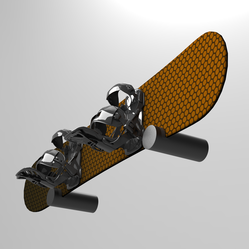 AXIS wall-mounted snowboard display showing the top of the board