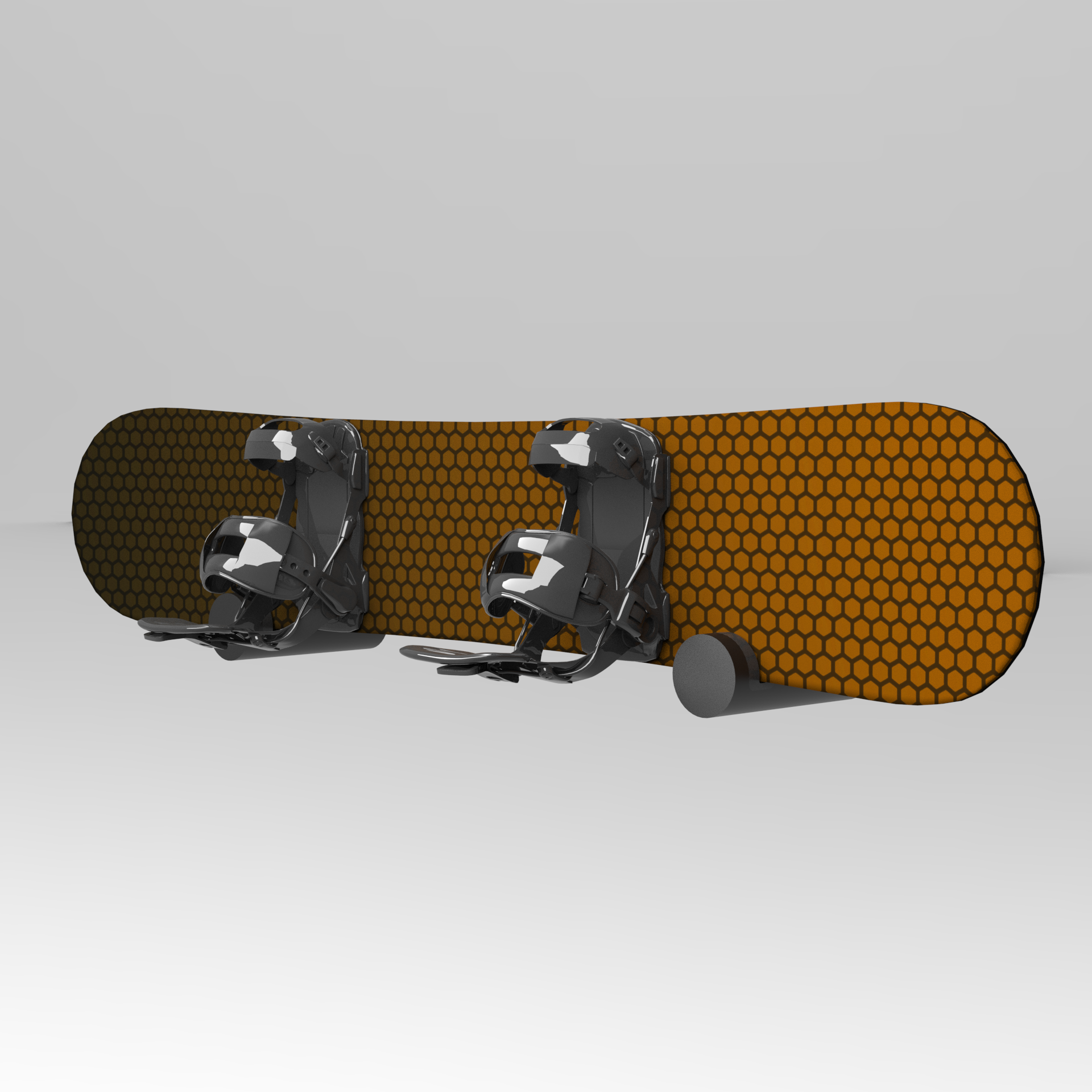 Snowboard displayed bottom-side out on the AXIS wall mount