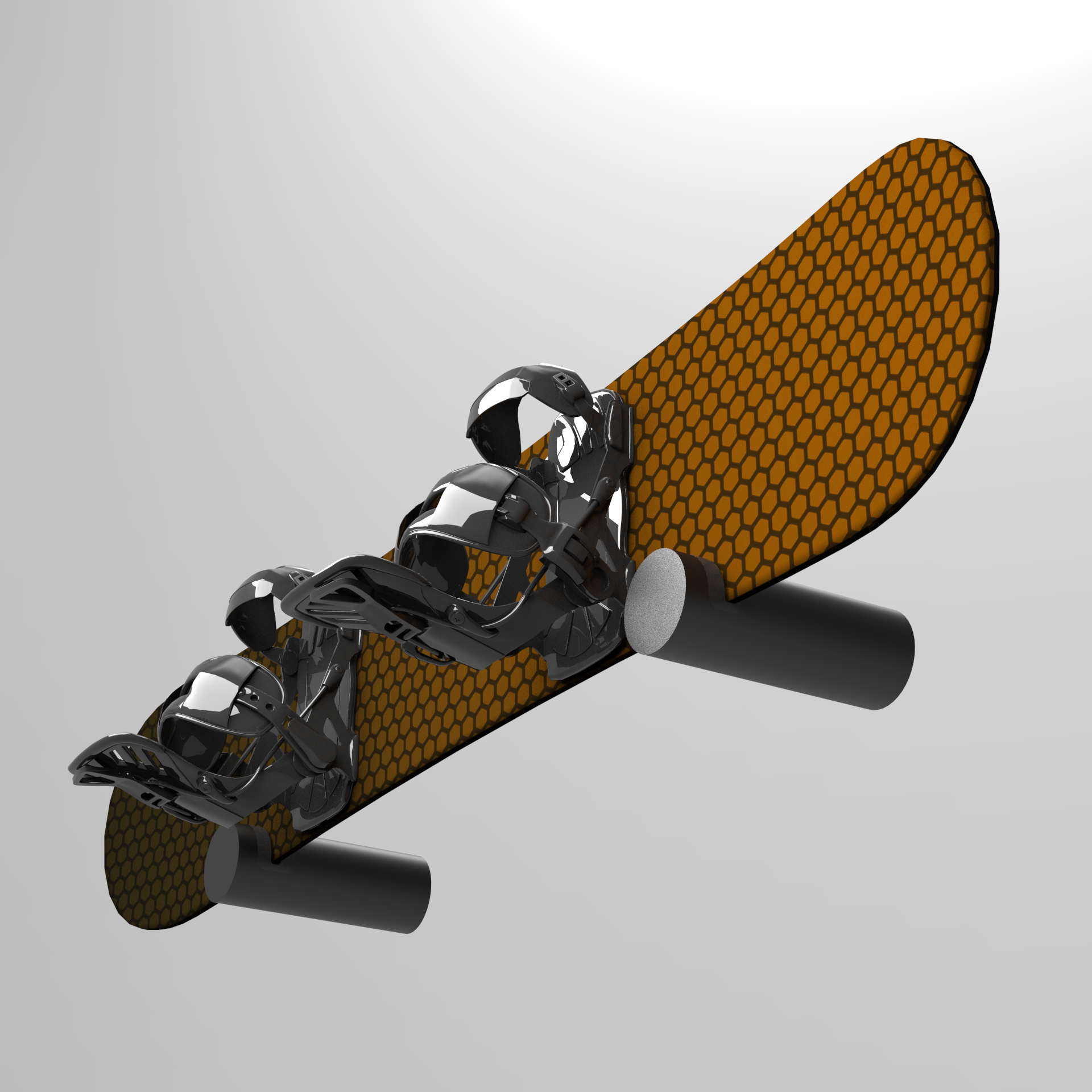 AXIS wall-mounted snowboard display showing the top of the board