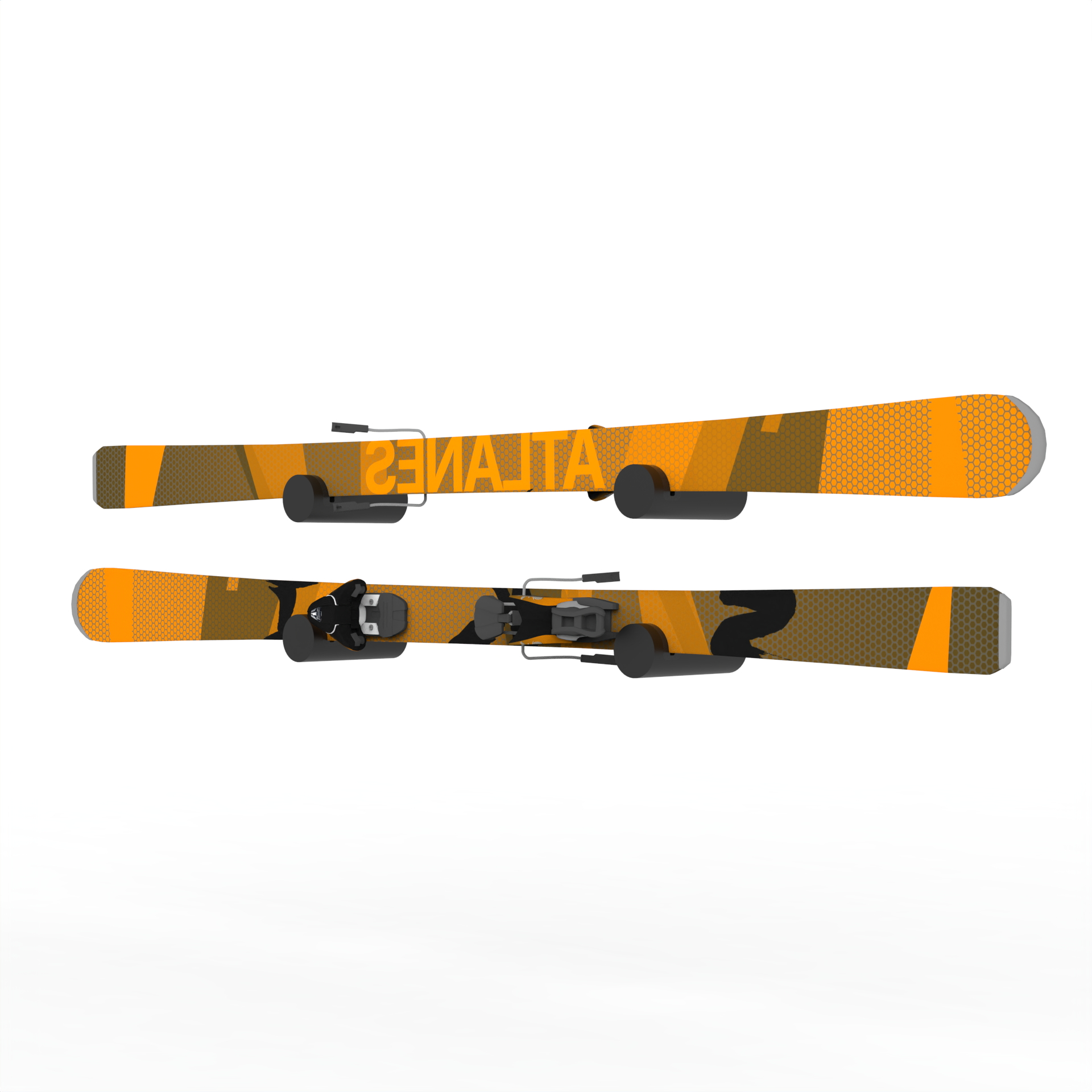 Skis displayed bottom-side out on the AXIS wall mount